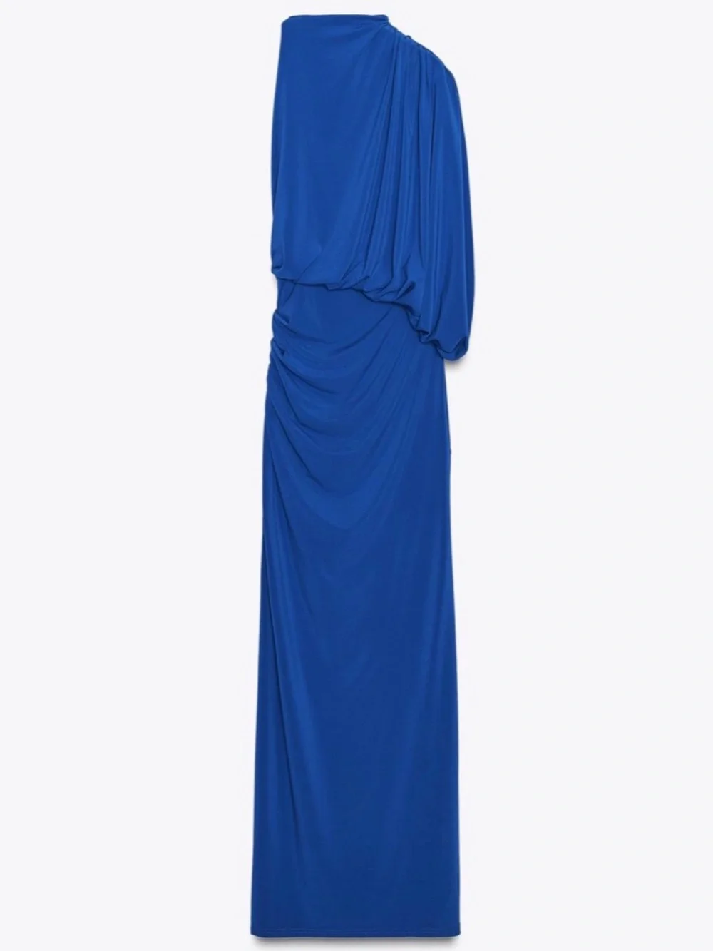 Zara Asymmetrical Cape Sleeve High Neck Bare Shoulder Ruched Detail Maxi Dress - Picture 8 of 15